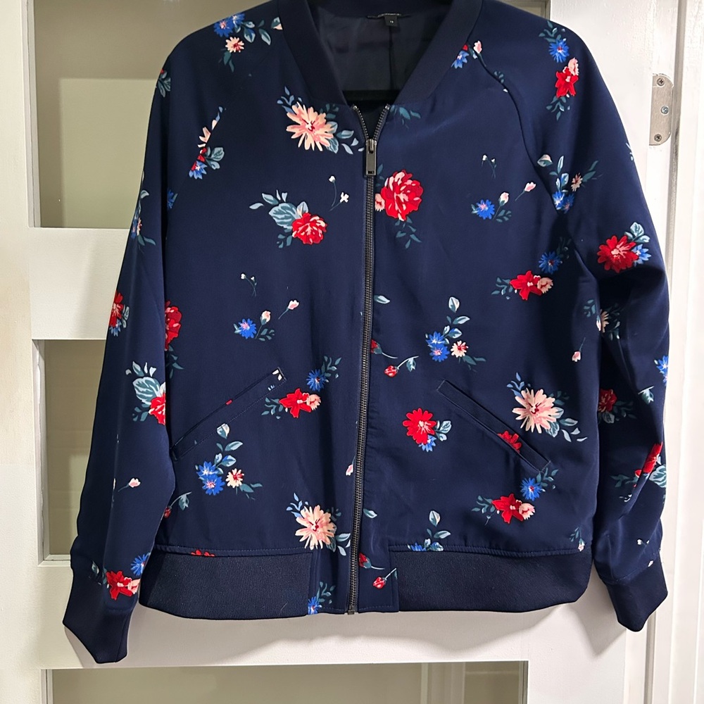 Reitmans Navy Floral Bomber Jacket